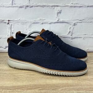 Cole Haan 2.Zerogrand Stitchlite Marine Blue Wingtip Oxford Shoes Men's 10 Knit